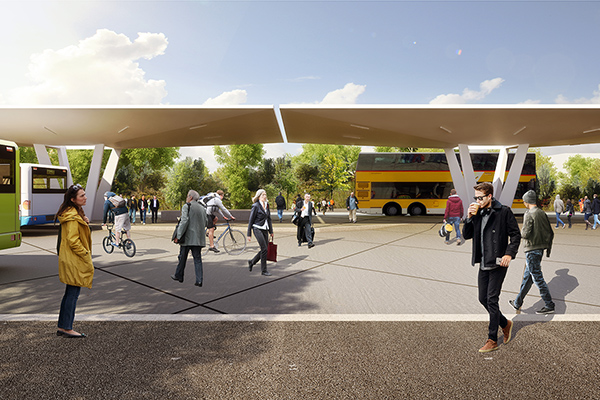 Visualisierung Bus-/Bahnhof Buchs
Oliver Schwarz Architekten ETH BSA SIA / Kuhn Landschaftsarchitekten GmbH, 2015