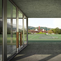 Visualisierung Dreifachsporthalle Kantonsschule Wettingen, Wettbewerb 2. Preis, 2013 
Liechti Graf Zumsteg Architekten