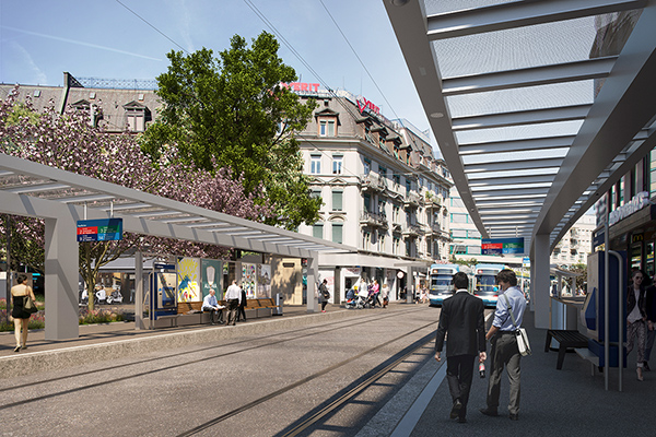 Visualisierung Neugstaltung Stauffacher Zürich,
Stadt Zürich, Oliver Schwarz Architekten, 2015