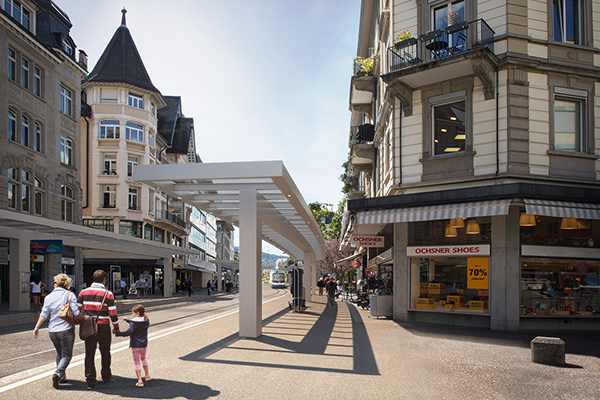 Visualisierung Neugstaltung Stauffacher Zürich,
Stadt Zürich, Oliver Schwarz Architekten, 2015